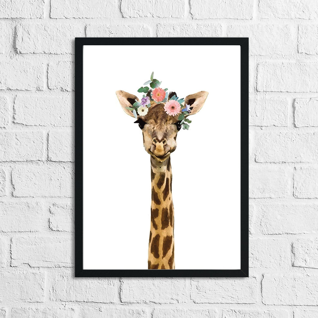 Giraffe Wild Animal Floral Nursery Children's Room Wall Decor Print-0