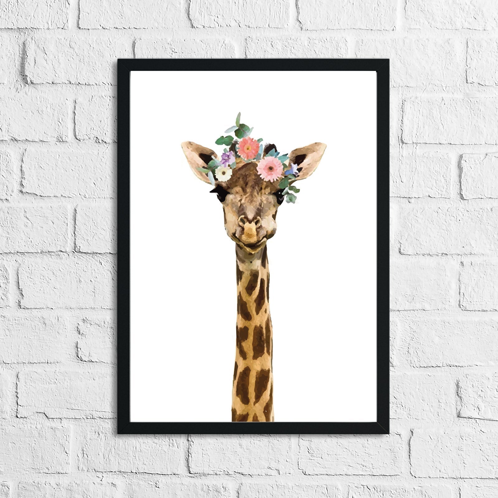 Giraffe Wild Animal Floral Nursery Children's Room Wall Decor Print-0