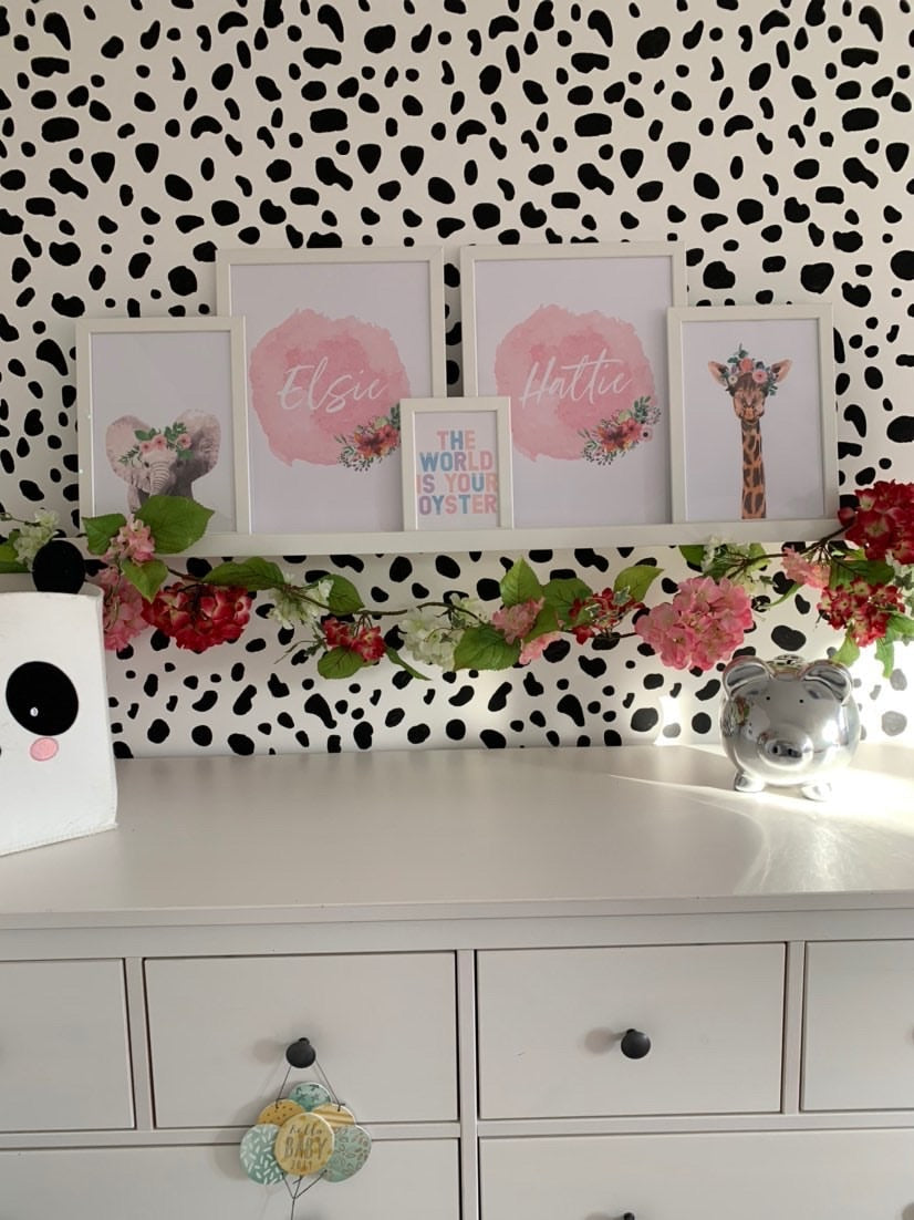 Giraffe Wild Animal Floral Nursery Children's Room Wall Decor Print-4