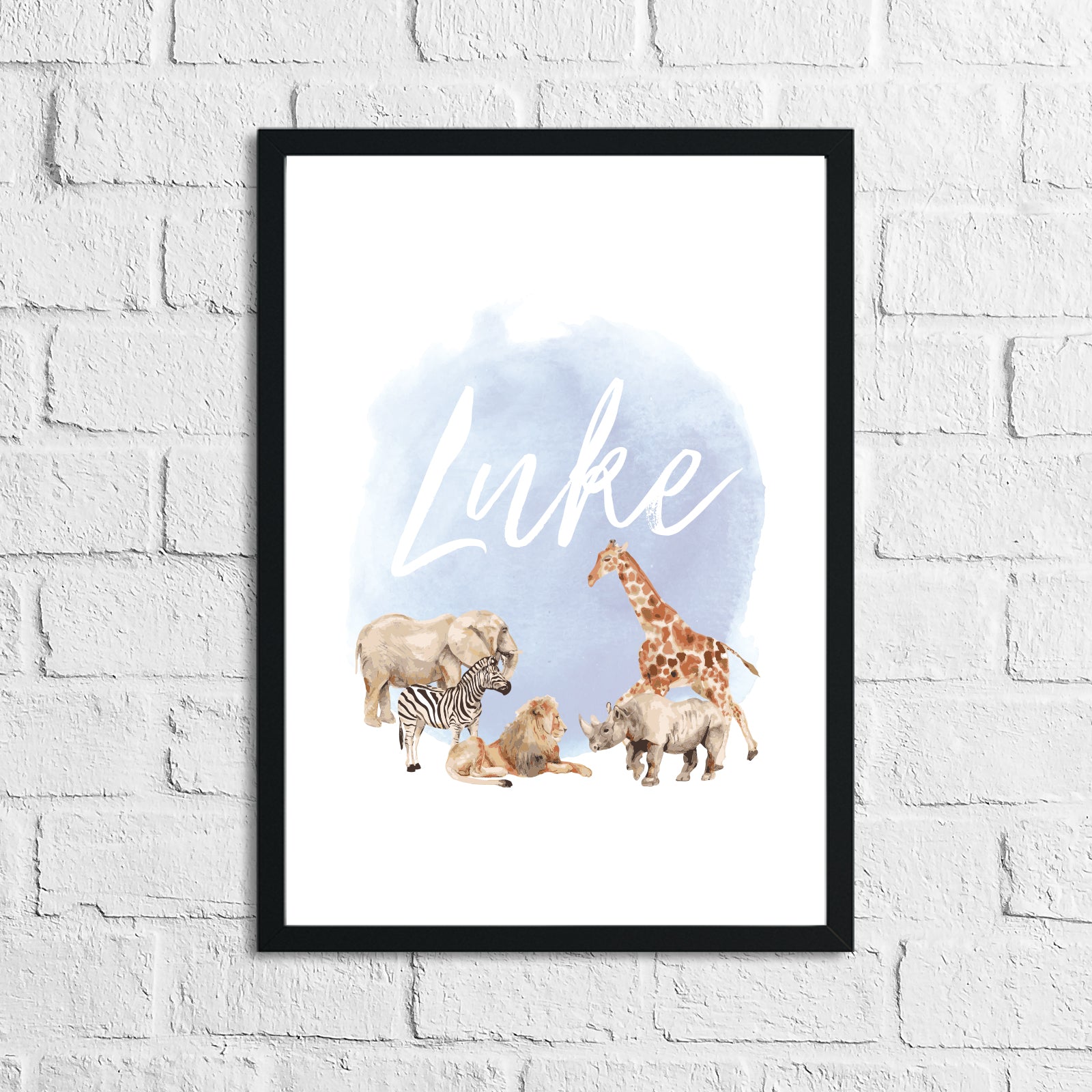 Personalised Zoo Animals Blue Name Children's Room Wall Decor Print-0