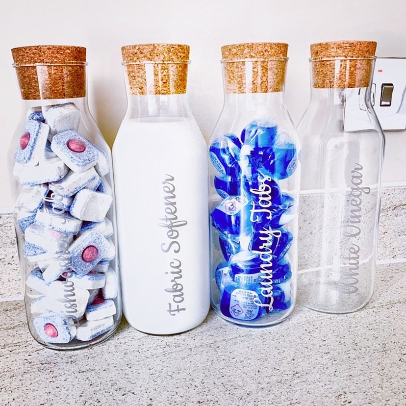 Personalised Custom Any Wording Clear Glass Cork Storage Laundry Jar Bottle Sticker Label For 1L Bottle (No Bottles Included)-2